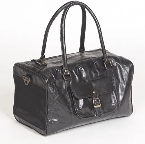 Dogstuff Depot Pet Deluxe Leather Travel Carrier  Genuine Black Leather