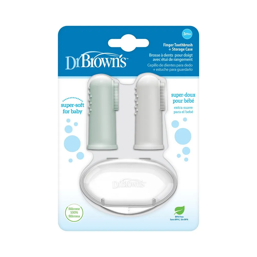 Dr. Brown'S Silicone Finger Toothbrush With Case - Pack of -2  Gray And Light Green 3M to 12M
