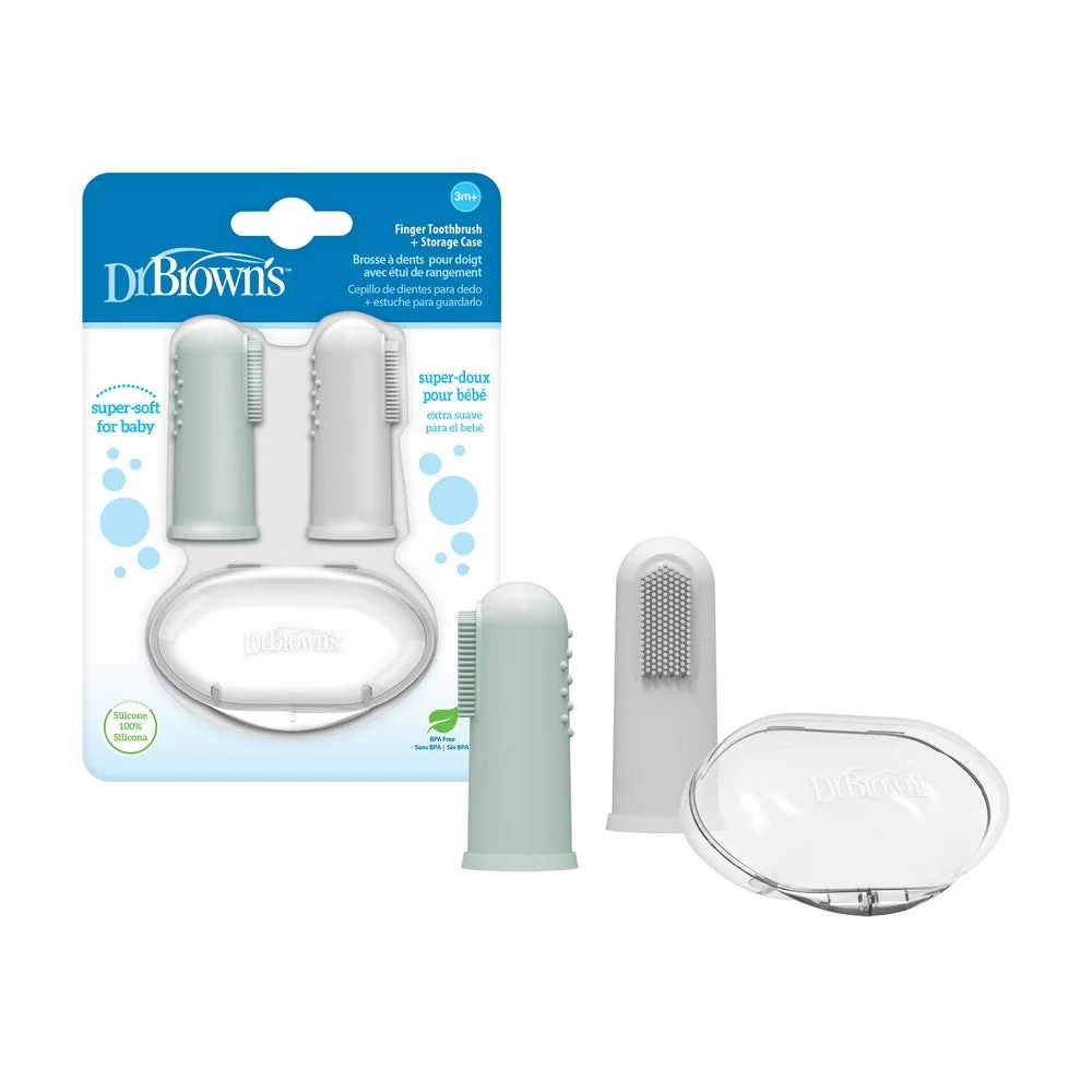 Dr. Brown'S Silicone Finger Toothbrush With Case - Pack of -2  Gray And Light Green 3M to 12M