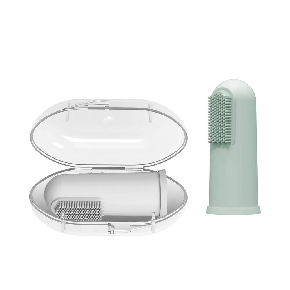 Dr. Brown'S Silicone Finger Toothbrush With Case - Pack of -2  Gray And Light Green 3M to 12M
