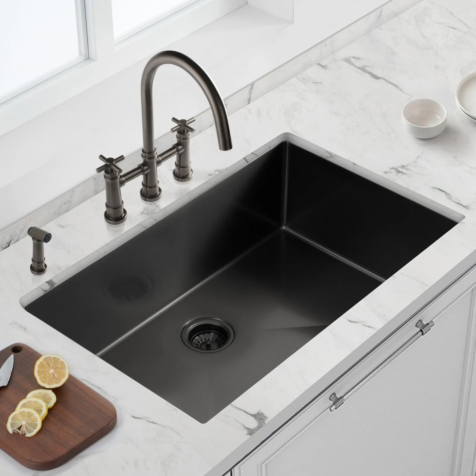 Fablise Premium Stainless Steel Single Bowl Undermount 30'' x 21'' x 10'' Handmade Kitchen Sink in Gunmetal Black
