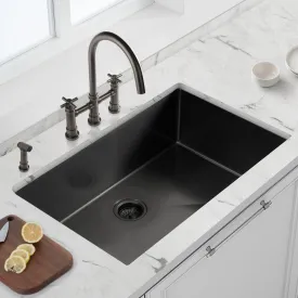 Fablise Premium Stainless Steel Single Bowl Undermount 30'' x 21'' x 10'' Handmade Kitchen Sink in Gunmetal Black