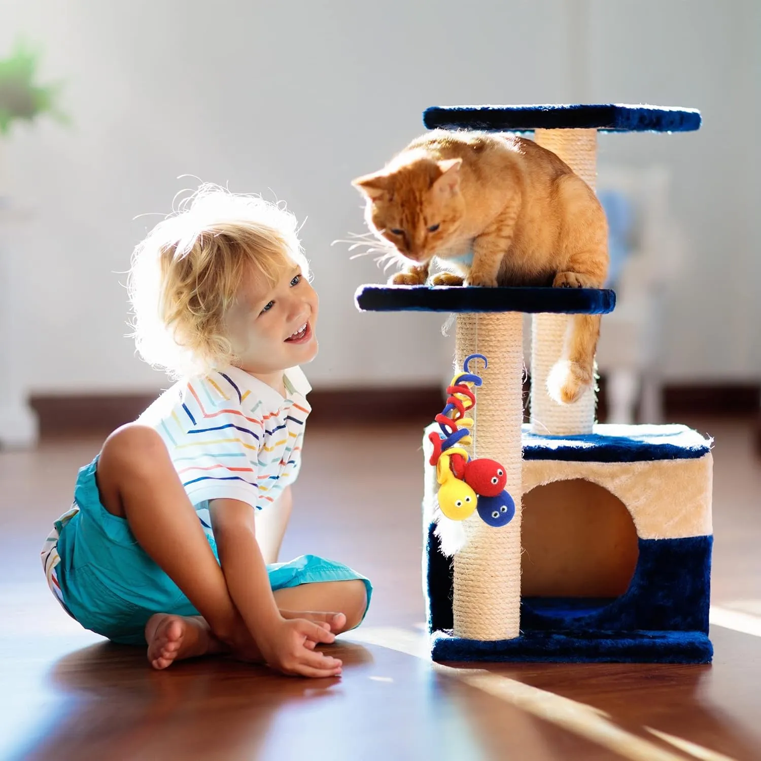 Glaciart One Felt Spring Cat Toy  3 Pcs Soft Fuzzy Enrichment 100% Natural Wool - Interactive Stretchable Play Set - Safe for Pets, Non-AZO Colored Dyes - 4 Long