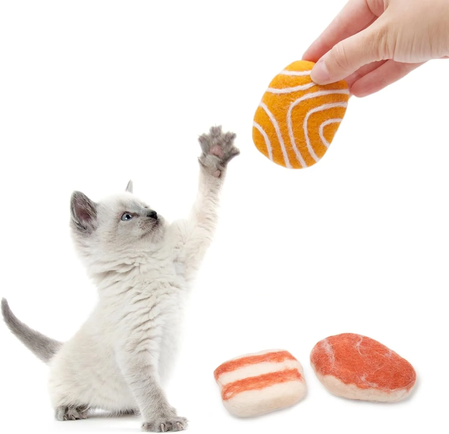 Glaciart One Wool Meat Sushi Cat Toy Set with Catnip | Cute Cat Toy for Interaction & Boredom Relief, Encourages to Exercise & Play | Filled w/Organic Catnip to Help Sooth or Reduce Anxiety