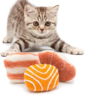 Glaciart One Wool Meat Sushi Cat Toy Set with Catnip | Cute Cat Toy for Interaction & Boredom Relief, Encourages to Exercise & Play | Filled w/Organic Catnip to Help Sooth or Reduce Anxiety