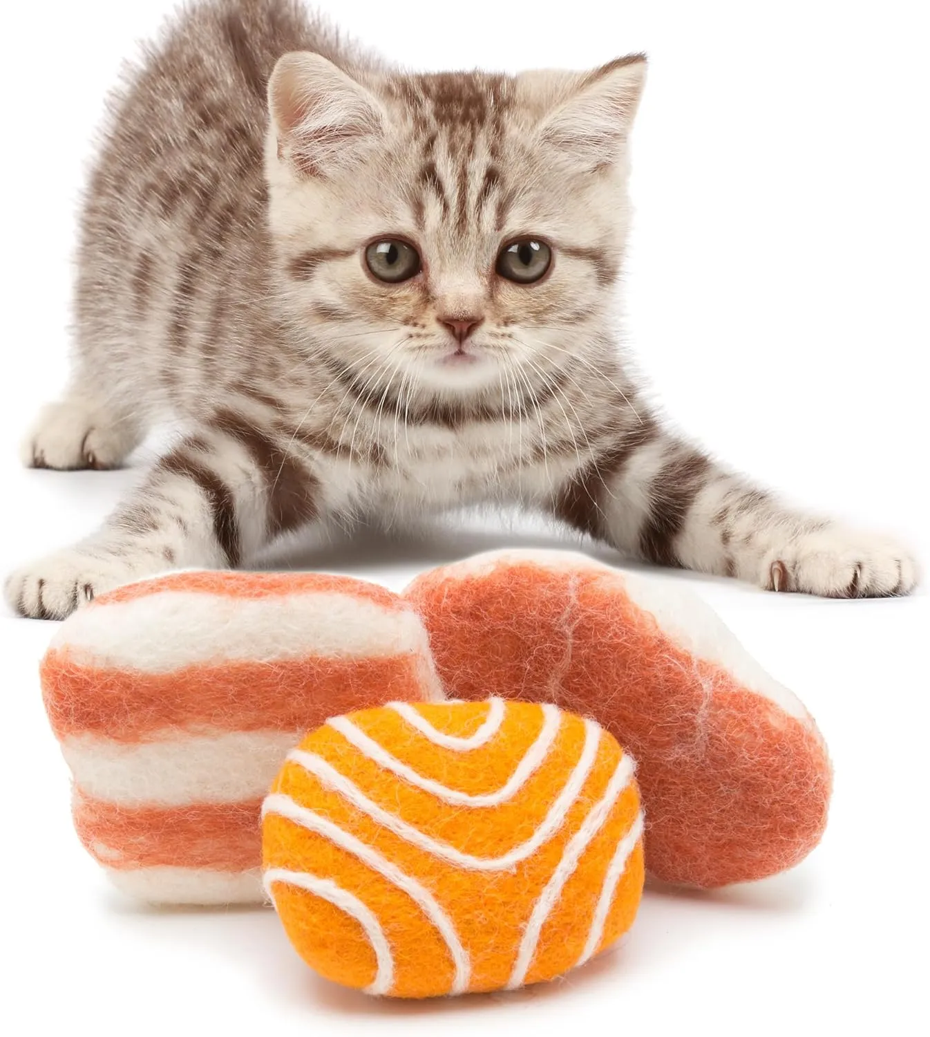 Glaciart One Wool Meat Sushi Cat Toy Set with Catnip | Cute Cat Toy for Interaction & Boredom Relief, Encourages to Exercise & Play | Filled w/Organic Catnip to Help Sooth or Reduce Anxiety