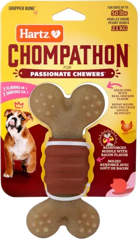 Hartz New Chompathon Gripper Bone Dog Chew Toy for Aggressive Chewers, Double Layered Flavored with Chicken & Bacon
