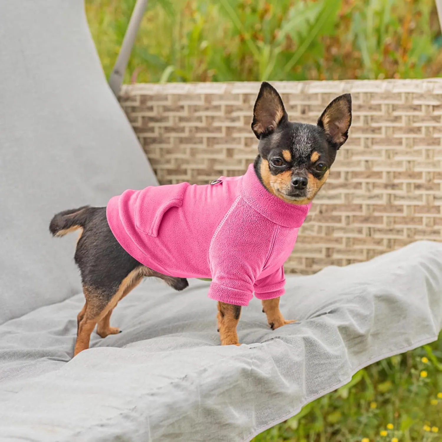 Idepet Fleece Dog Sweater, Winter Pet Clothes Turtleneck Sweatshirt, Stretchy Cat Coat with Leash Ring (Rose Red, XS)