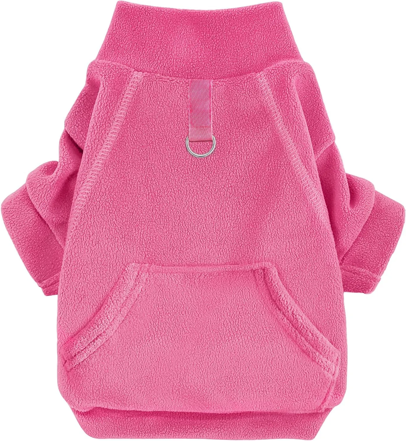 Idepet Fleece Dog Sweater, Winter Pet Clothes Turtleneck Sweatshirt, Stretchy Cat Coat with Leash Ring (Rose Red, XS)