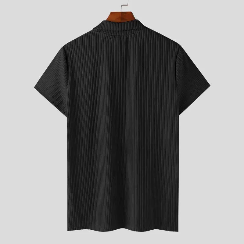 INCERUN Männer T Shirt Einfarbig Gestrickte Sommer Revers Kurzarm Männer Kleidung Streetwear 2024 Koreanische Mode Casual Tee Tops