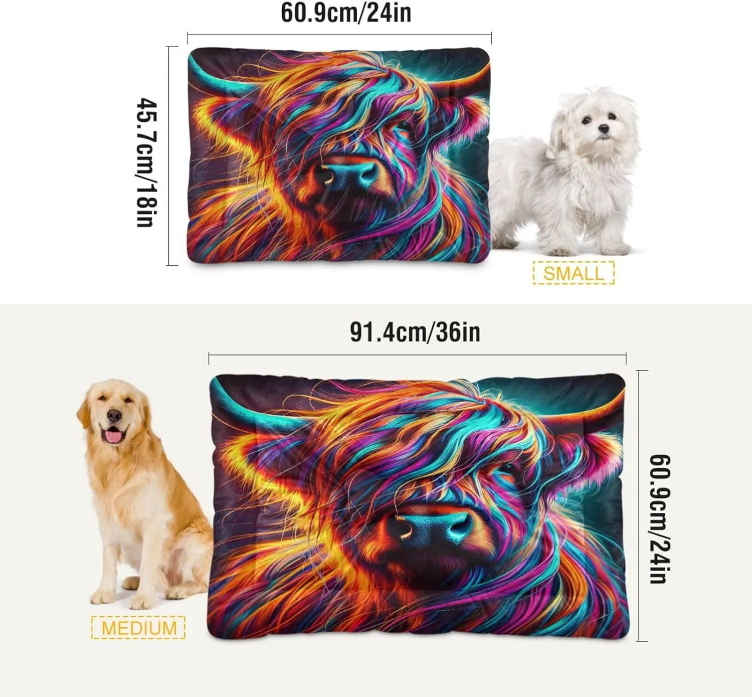 Joko Ivery Highland Cow Neon Dog Cat Bed for Crate Soft Crate Pad Anti Slip Sleeping Mats Machine Washable Crate Mat for Puppy Dogs Cats Indoor Pet Supplies 2418 in