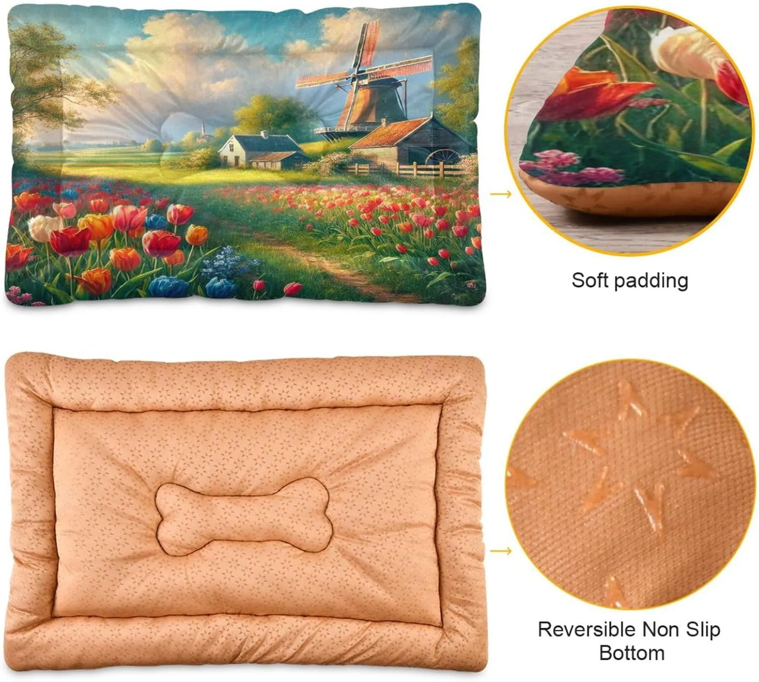 Joko Ivery Windmill Flower Dog Cat Bed for Crate Soft Crate Pad Machine Washable Sleeping Mats Anti Slip Crate Mat for Dogs Puppy Cats Indoor Pet Supplies 3624 in