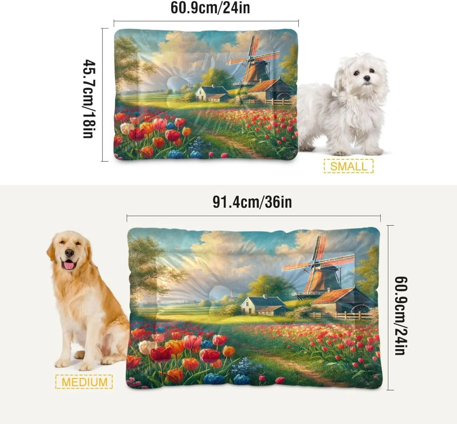 Joko Ivery Windmill Flower Dog Cat Bed for Crate Soft Crate Pad Machine Washable Sleeping Mats Anti Slip Crate Mat for Dogs Puppy Cats Indoor Pet Supplies 3624 in