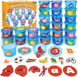 Joyreal Alphabet Learning Toys for Toddlers - 26 Alphabet Soup Sorters with 245 Flash Cards for Early Letter Awareness & Recognition - Fun Education Classroom Supplies Alphabet Sounds Teaching Games