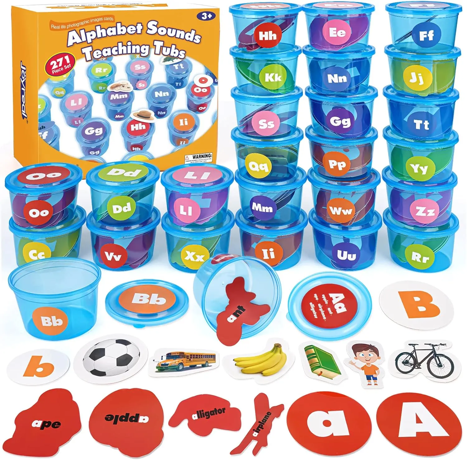 Joyreal Alphabet Learning Toys for Toddlers - 26 Alphabet Soup Sorters with 245 Flash Cards for Early Letter Awareness & Recognition - Fun Education Classroom Supplies Alphabet Sounds Teaching Games