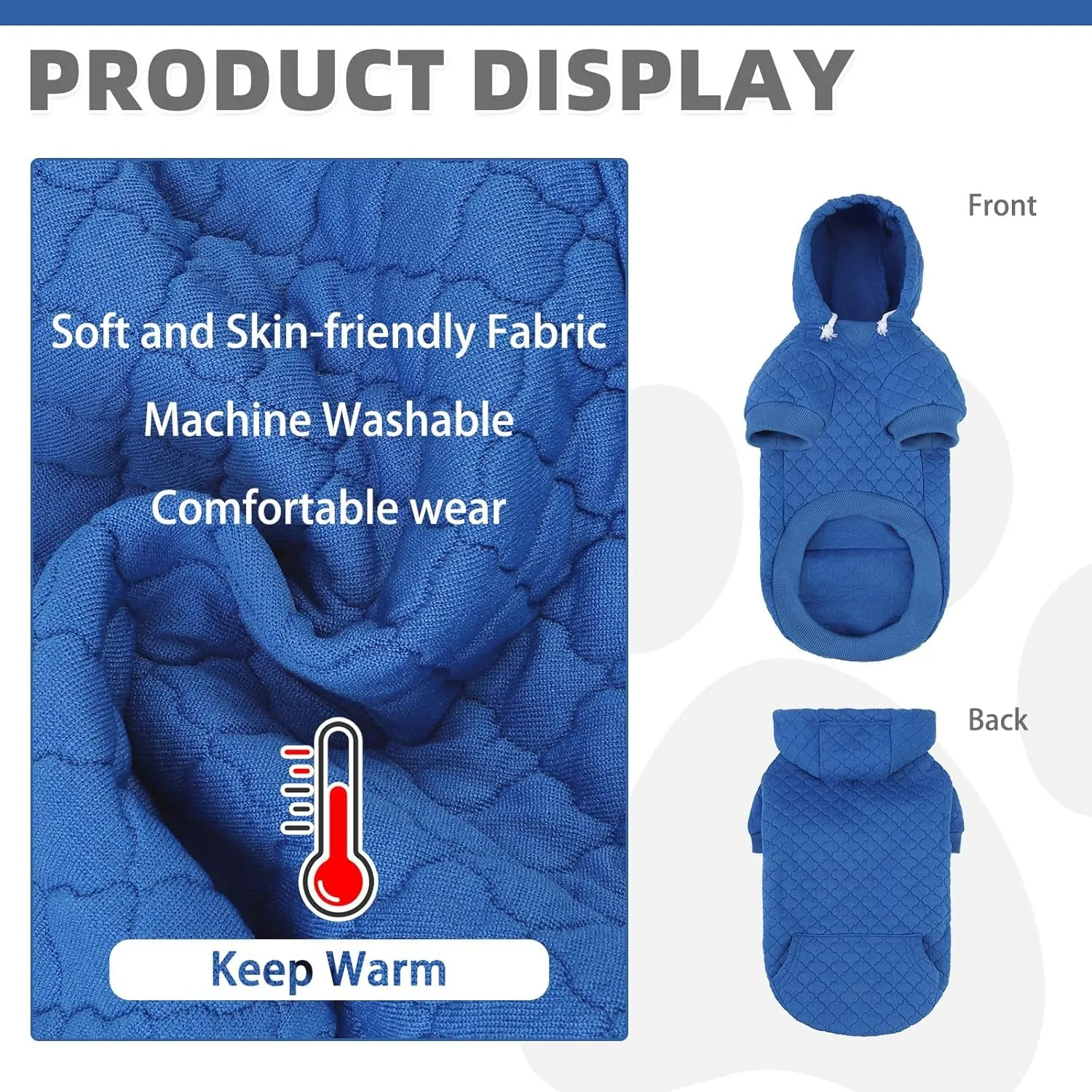 KOOLTAIL Dog Hoodie Pet Clothes Sweater with Hat and Pocket for Small Medium Large Dogs, Warm Soft Dog Cold Weather Coat, Clover Laminated Cotton Hooded Sweatshirt Outfit for Puppy Cats, Blue SM