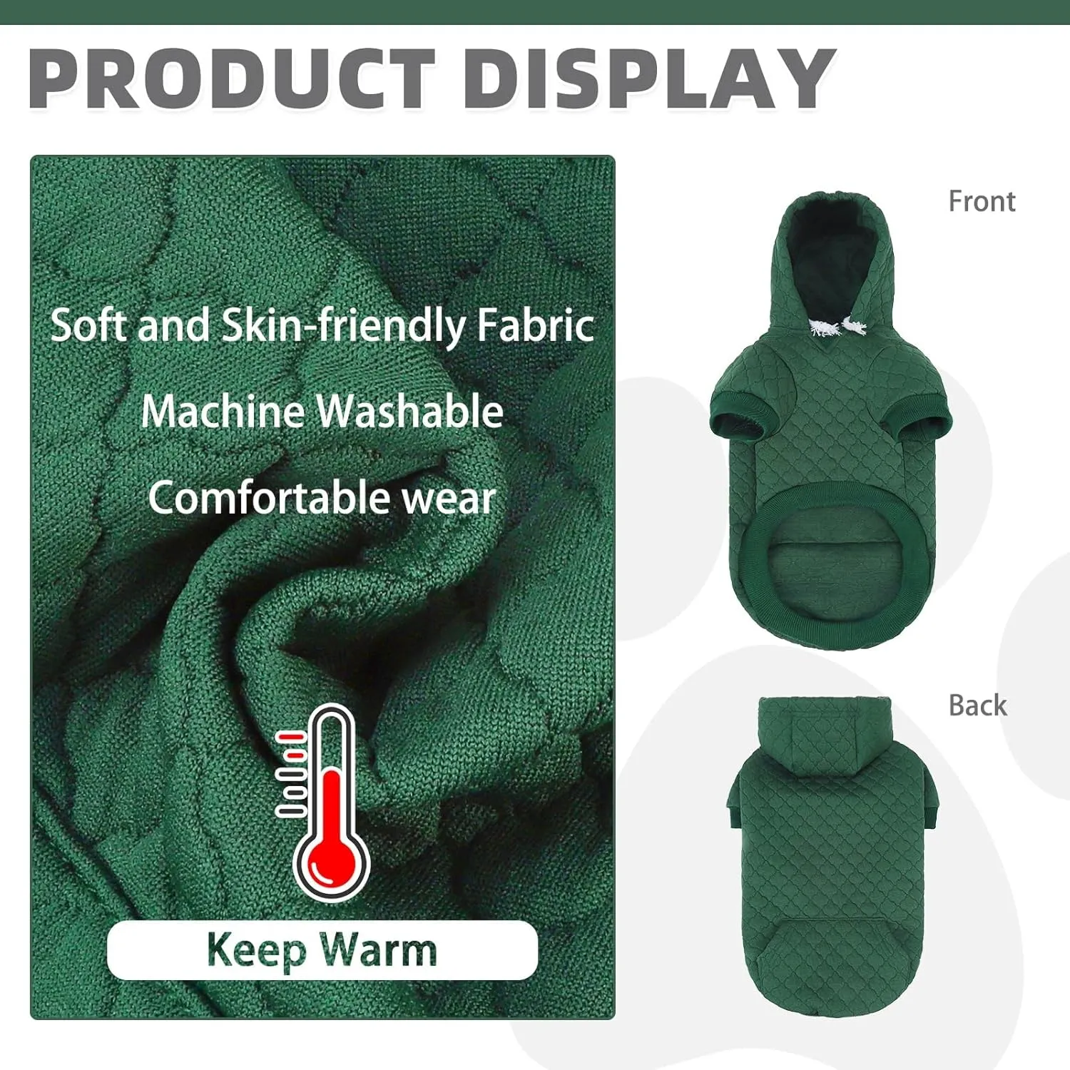 KOOLTAIL Dog Hoodie Pet Clothes Sweater with Hat and Pocket for Small Medium Large Dogs, Warm Soft Dog Cold Weather Coat, Clover Laminated Cotton Hooded Sweatshirt Outfit for Puppy Cats, Green SM