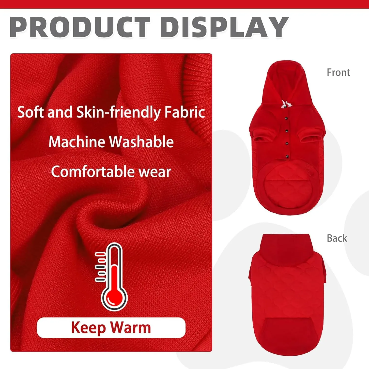 KOOLTAIL Warm Winter Coat for Small Dogs, Waterproof Dog Jacket with Leash Hole, Soft Pet Hoodie Sweater Clothes Outfit for Puppy Cats Girls Boys Red S
