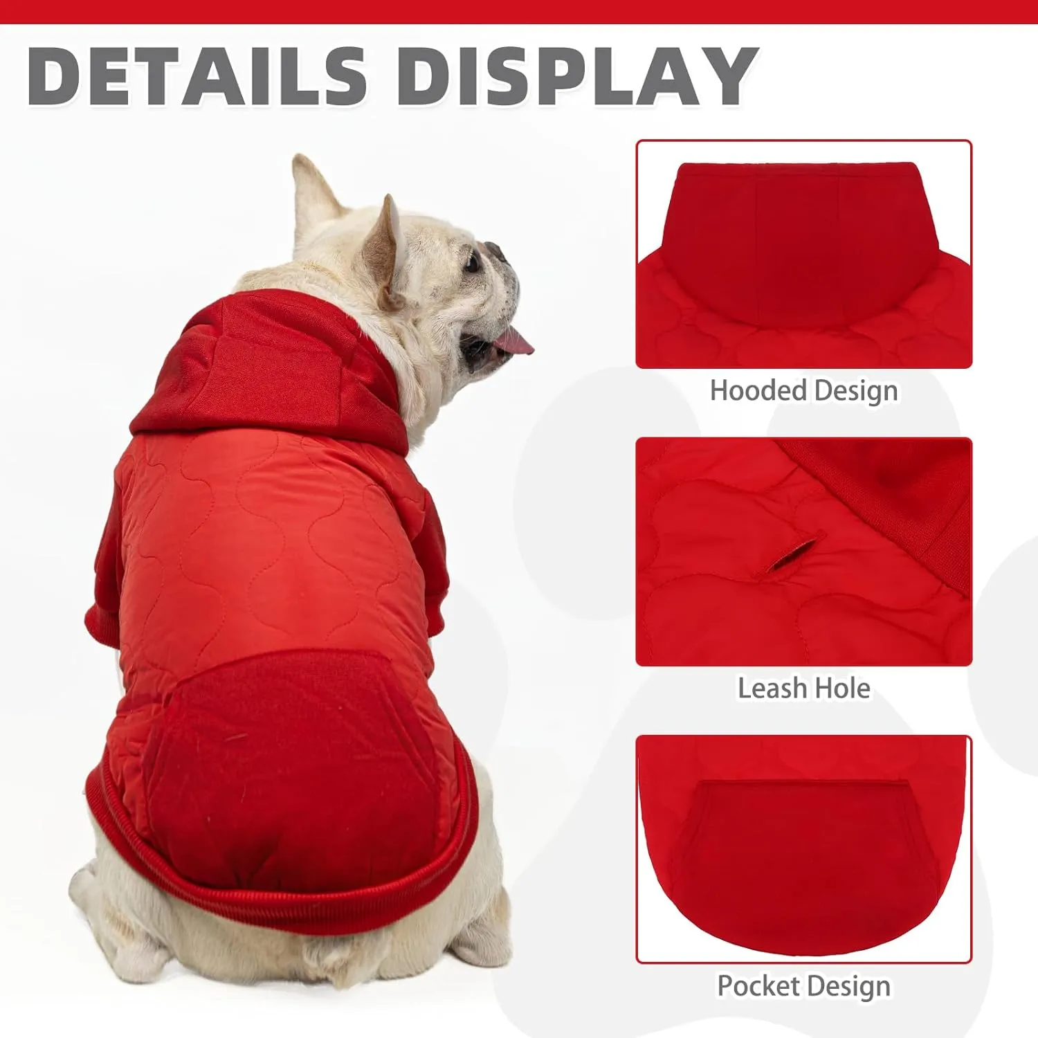 KOOLTAIL Warm Winter Coat for Small Dogs, Waterproof Dog Jacket with Leash Hole, Soft Pet Hoodie Sweater Clothes Outfit for Puppy Cats Girls Boys Red S