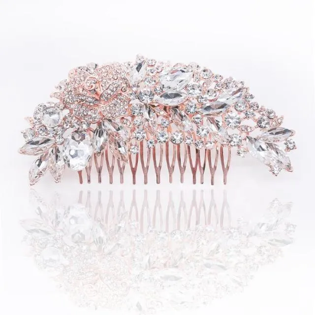 Leaf Shape Gold Color Bridal Hair Crystal Comb Wedding Day Accessory