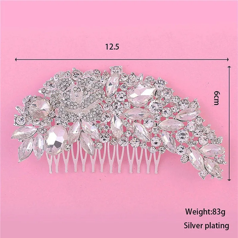 Leaf Shape Gold Color Bridal Hair Crystal Comb Wedding Day Accessory