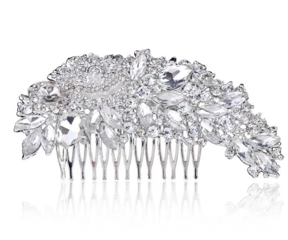 Leaf Shape Gold Color Bridal Hair Crystal Comb Wedding Day Accessory