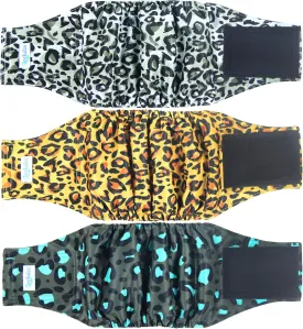 Leekalos Male Dog Diapers (3 Pack), High Absorbing Dog Belly Bands for Male Dogs, Washable Reusable Dog Male Wraps (Small, Leopard)