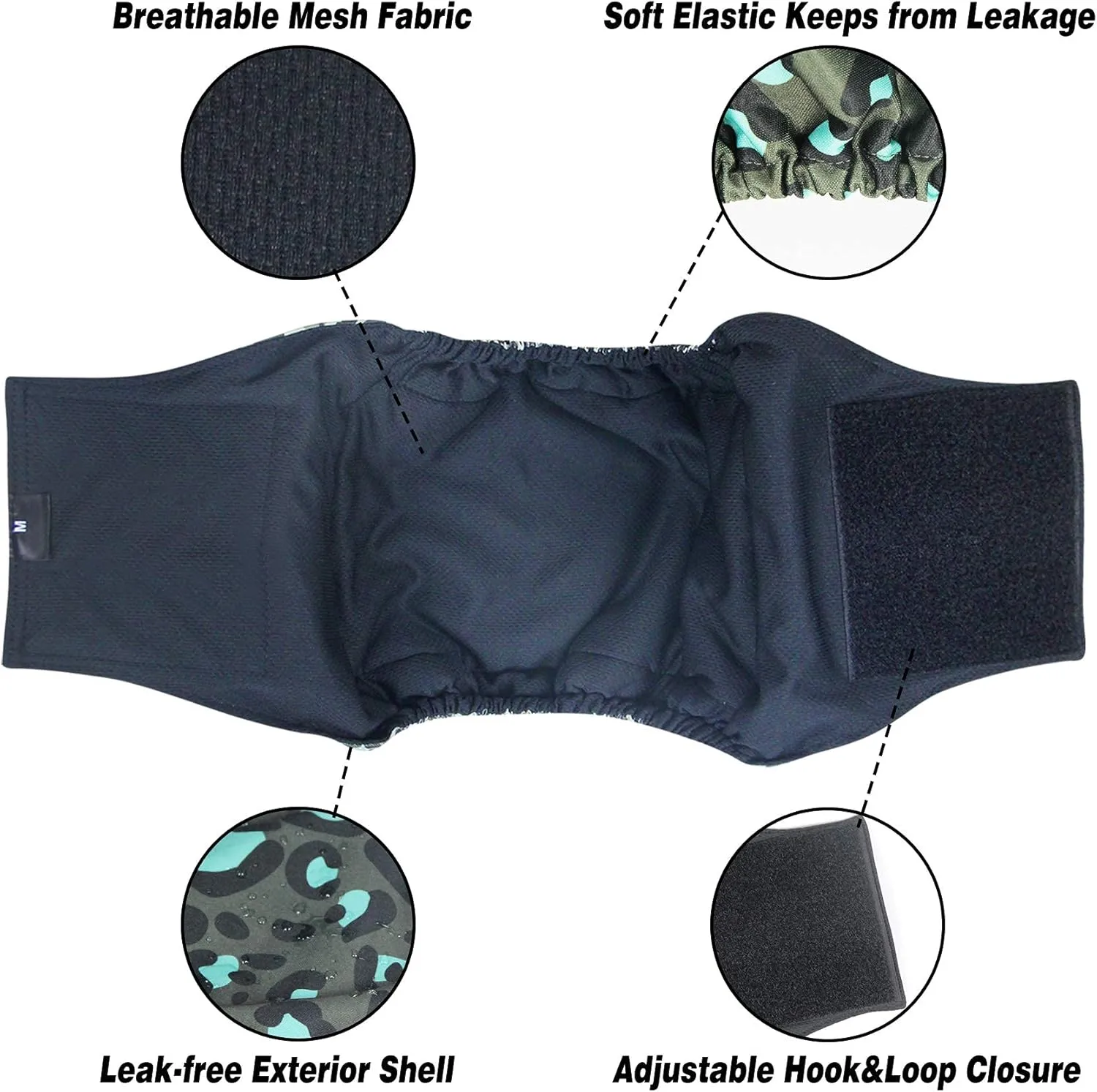 Leekalos Male Dog Diapers (3 Pack), High Absorbing Dog Belly Bands for Male Dogs, Washable Reusable Dog Male Wraps (Small, Leopard)
