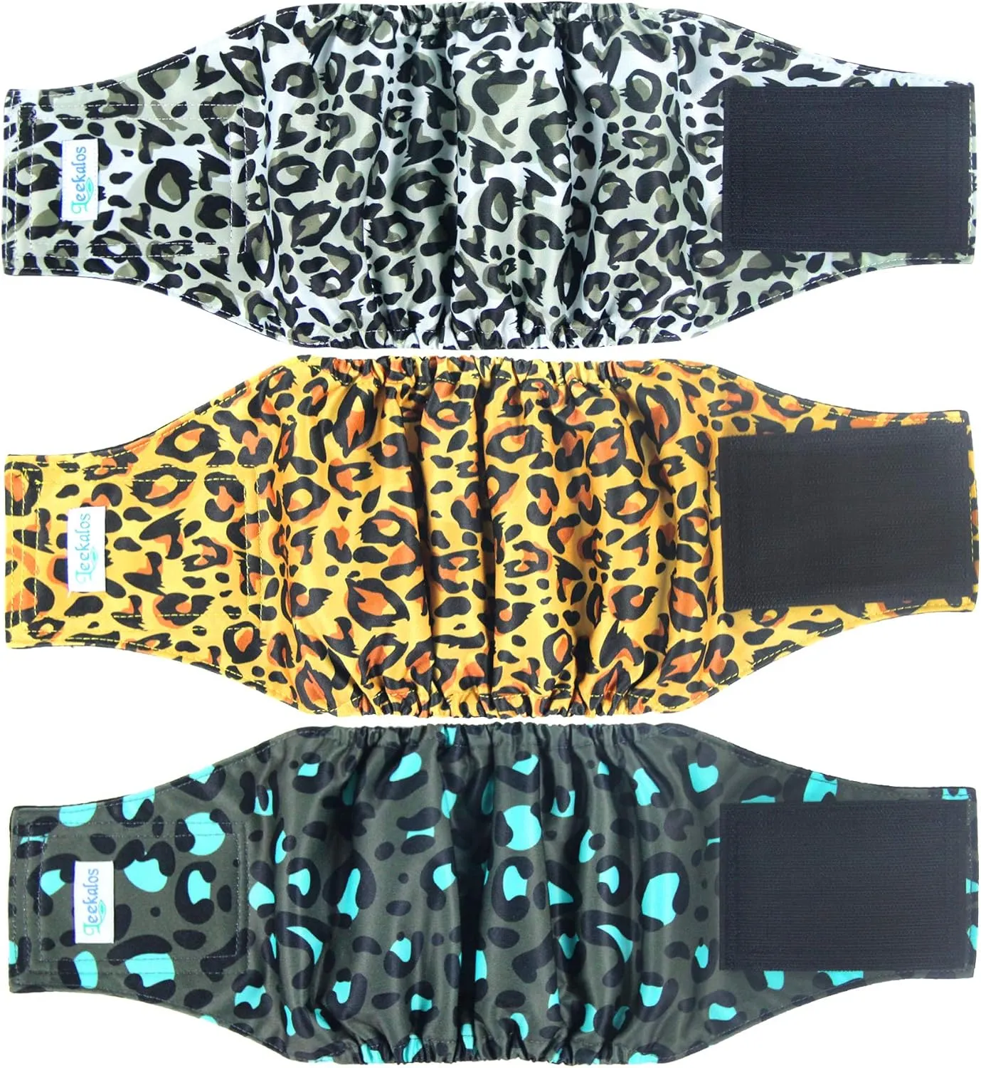 Leekalos Male Dog Diapers (3 Pack), High Absorbing Dog Belly Bands for Male Dogs, Washable Reusable Dog Male Wraps (Small, Leopard)