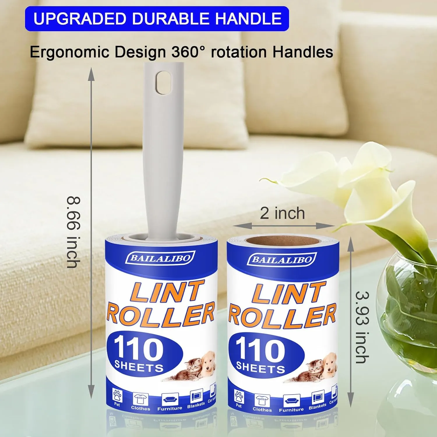 Lint Rollers for Pet Hair Extra Sticky, 220 Sheets Mega Value Set, Lint Remover for Clothes, Couch, Carpet, Dog & Cat, Furniture, Mini Travel Refills, for Daily Cleaning Tool