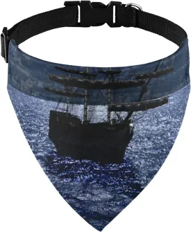 Lonely Sailboat in The Sea Against Full Moon Cloud Dark Blue Pattern Dog Adjustable Martingale Collar, Saliva Bibs Pet Regular Collars for Cat Pets, Buckle Bandanas Triangle Kerchief Bibs Scarf