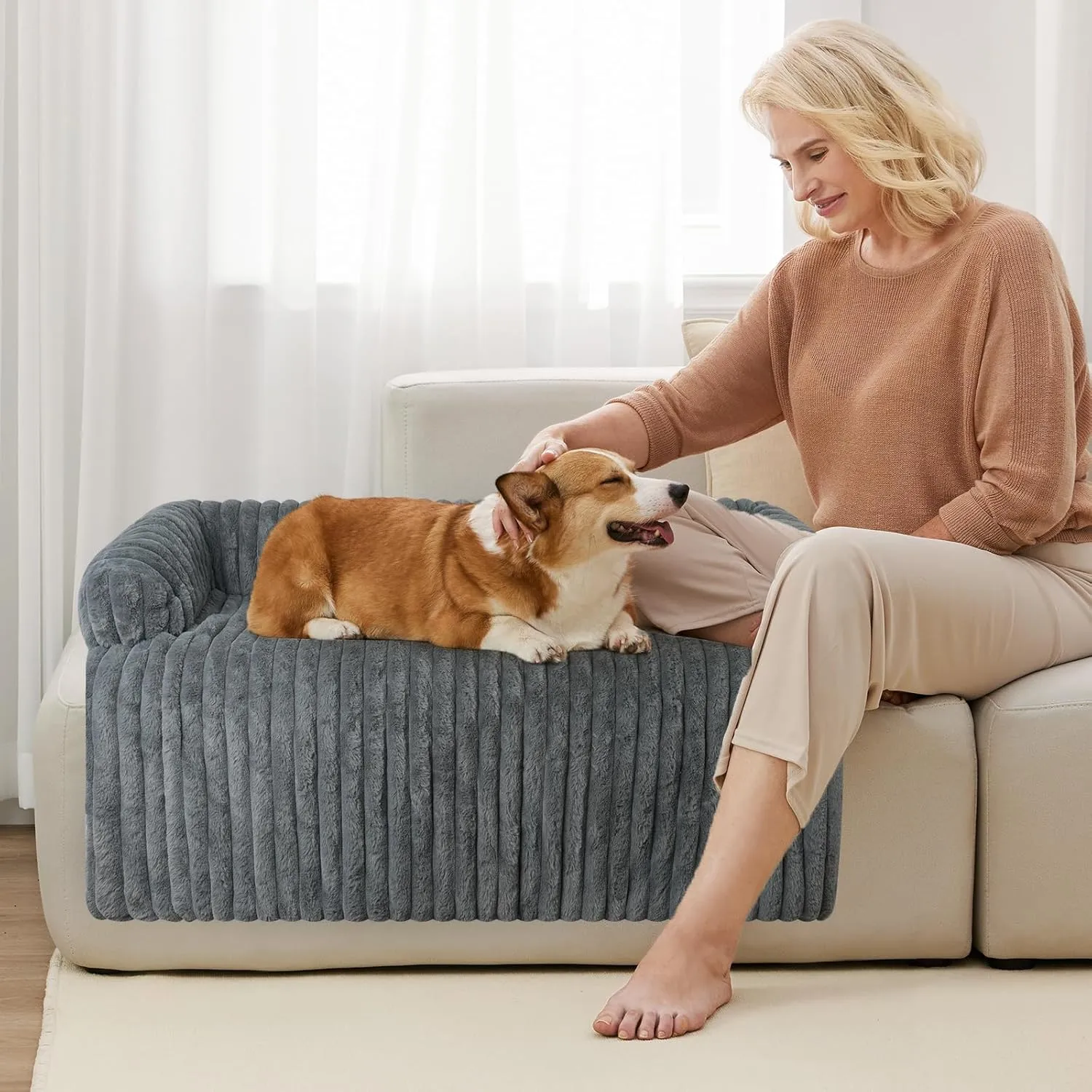 Luxurious Dog Couch Bed, Washable Calming Dog Couch Cover, Removable Couch Protector for Dogs, Waterproof Sofa Bed, Pet Bed Mats for Couch, Pet Couch Covers for Sofa(Grey, XXL)