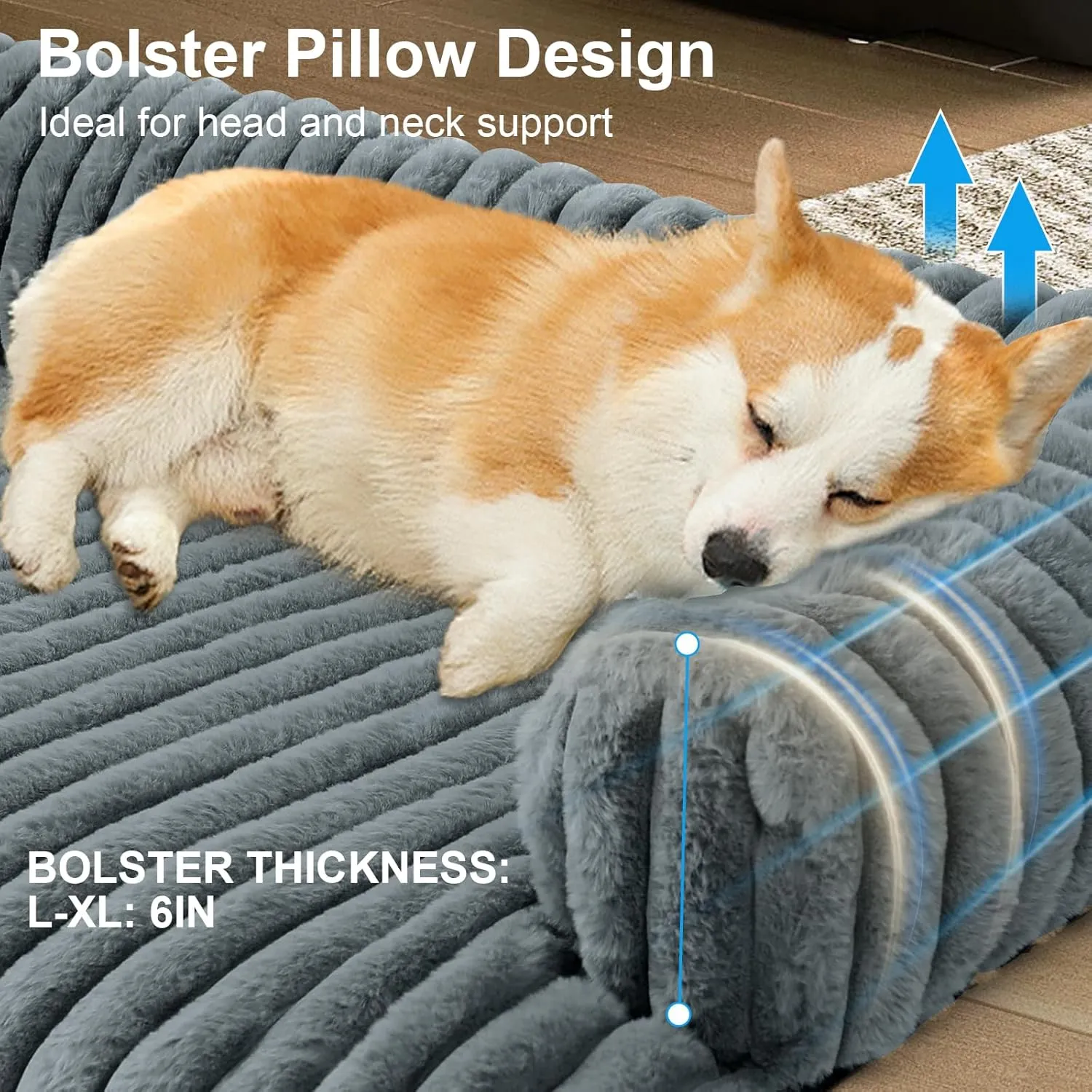 Luxurious Dog Couch Bed, Washable Calming Dog Couch Cover, Removable Couch Protector for Dogs, Waterproof Sofa Bed, Pet Bed Mats for Couch, Pet Couch Covers for Sofa(Grey, XXL)