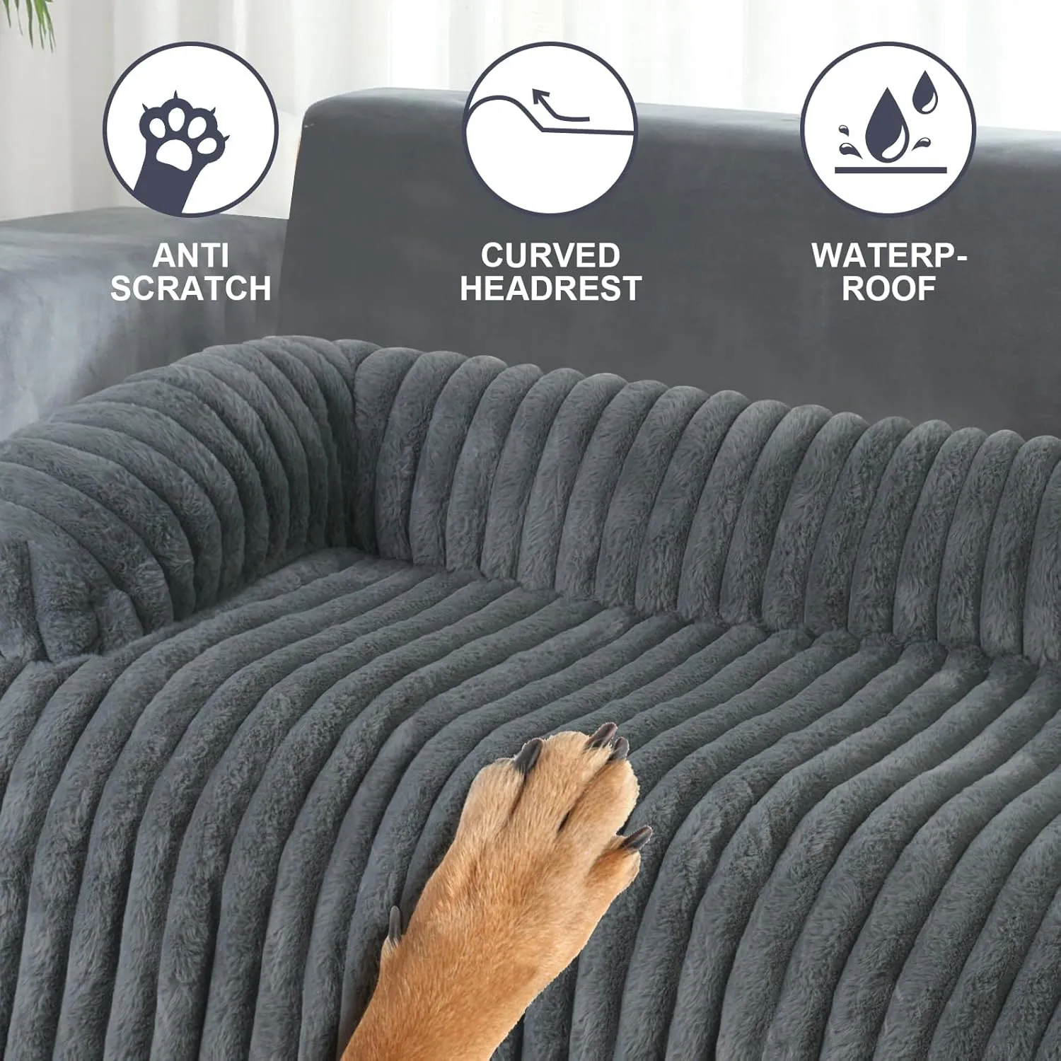 Luxurious Dog Couch Bed, Washable Calming Dog Couch Cover, Removable Couch Protector for Dogs, Waterproof Sofa Bed, Pet Bed Mats for Couch, Pet Couch Covers for Sofa(Grey, XXL)