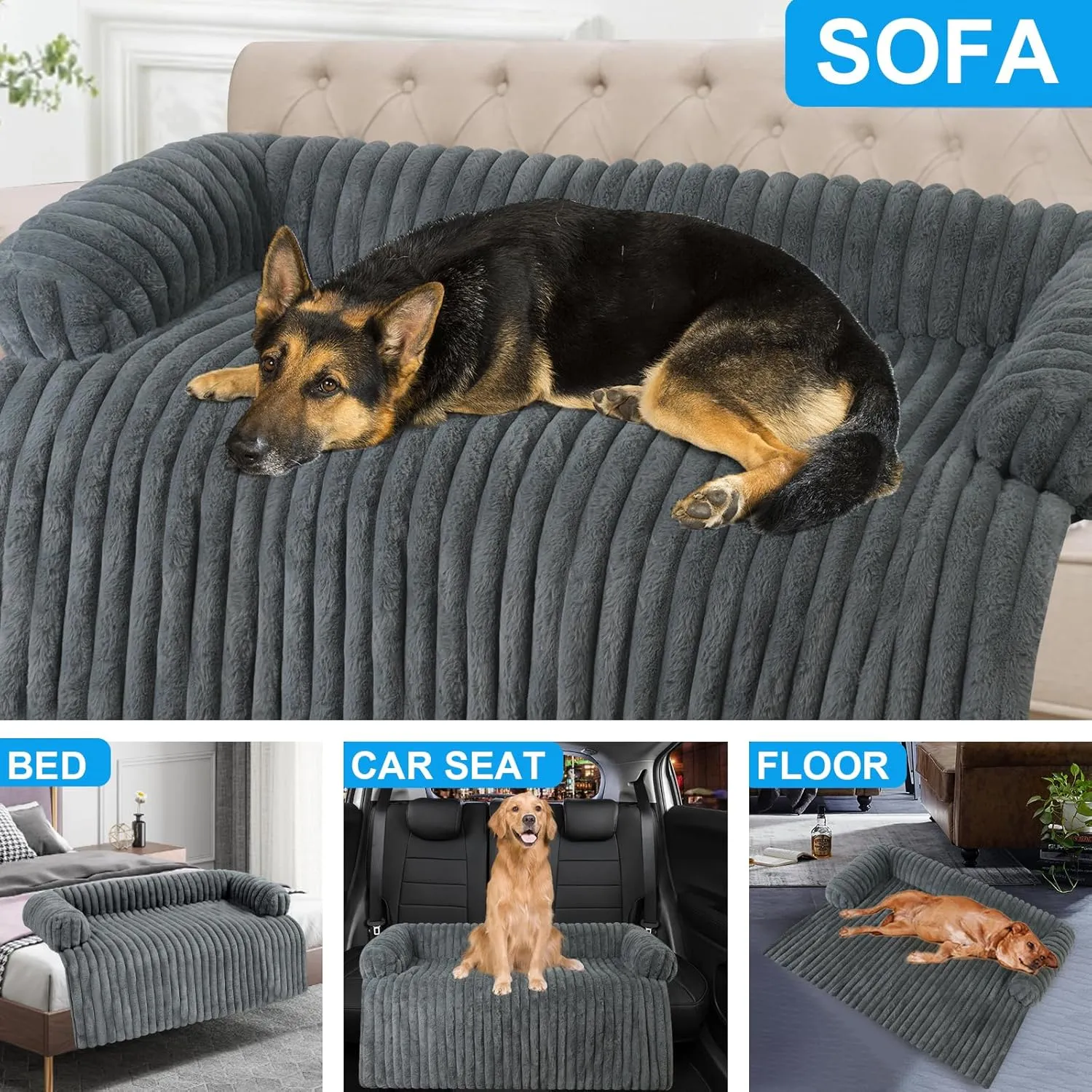 Luxurious Dog Couch Bed, Washable Calming Dog Couch Cover, Removable Couch Protector for Dogs, Waterproof Sofa Bed, Pet Bed Mats for Couch, Pet Couch Covers for Sofa(Grey, XXL)