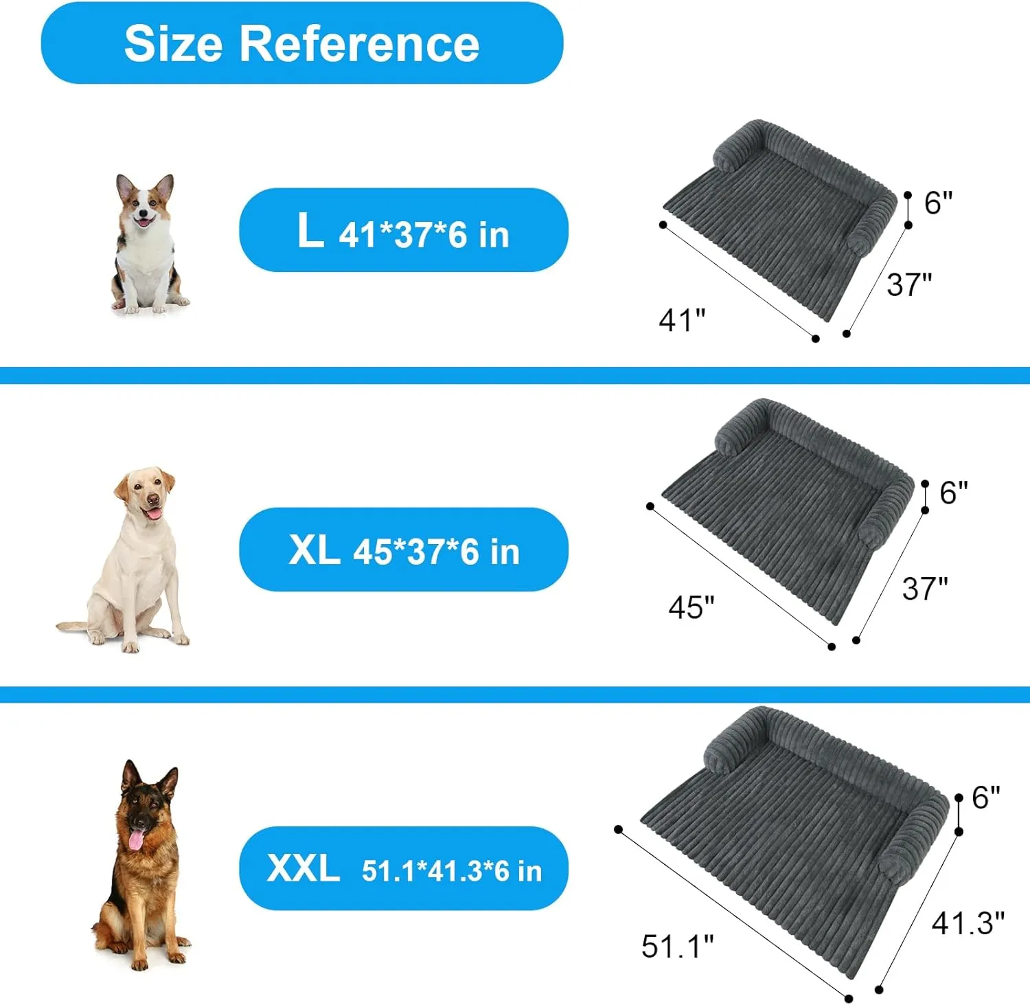 Luxurious Dog Couch Bed, Washable Calming Dog Couch Cover, Removable Couch Protector for Dogs, Waterproof Sofa Bed, Pet Bed Mats for Couch, Pet Couch Covers for Sofa(Grey, XXL)