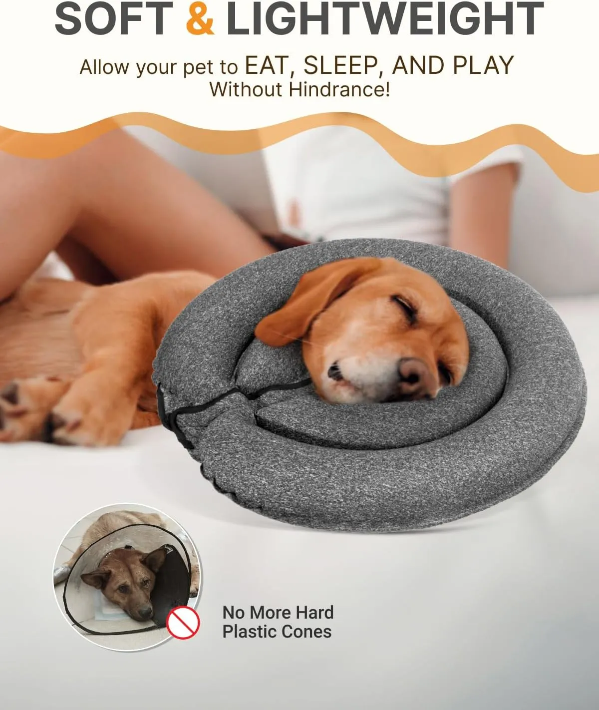 MIDOG Dog Cone Collar for Large Medium Dogs, Soft Inflatable Dog Cone Alternative After Surgery, Adjustable Protective Recovery Cone - Alternative E Collar Does Not Block Vision (Gray,S,Patented)
