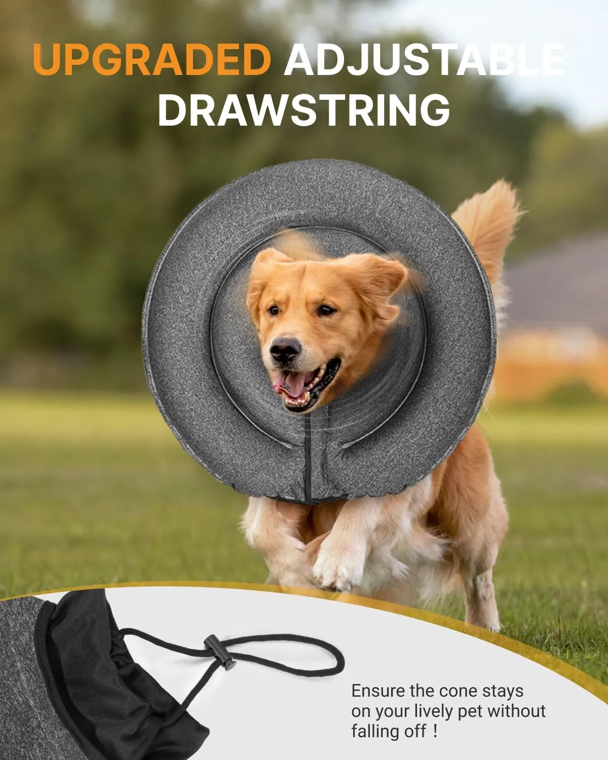 MIDOG Dog Cone Collar for Large Medium Dogs, Soft Inflatable Dog Cone Alternative After Surgery, Adjustable Protective Recovery Cone - Alternative E Collar Does Not Block Vision (Gray,S,Patented)