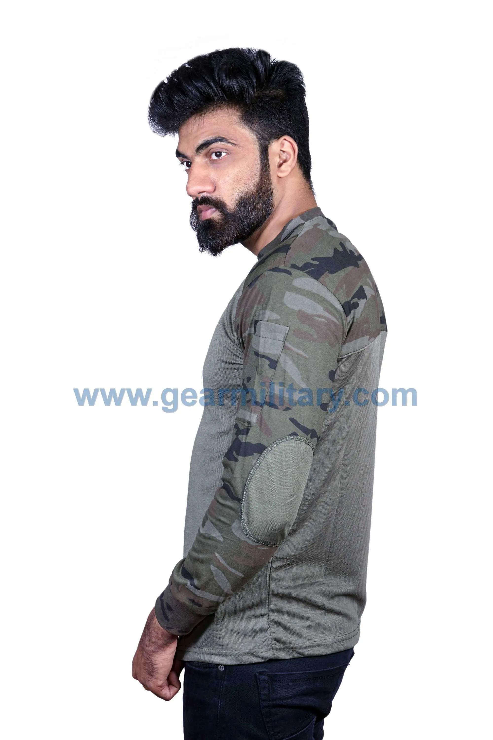 Olive Green and Green Woodland Camo Full Sleeves T Shirt