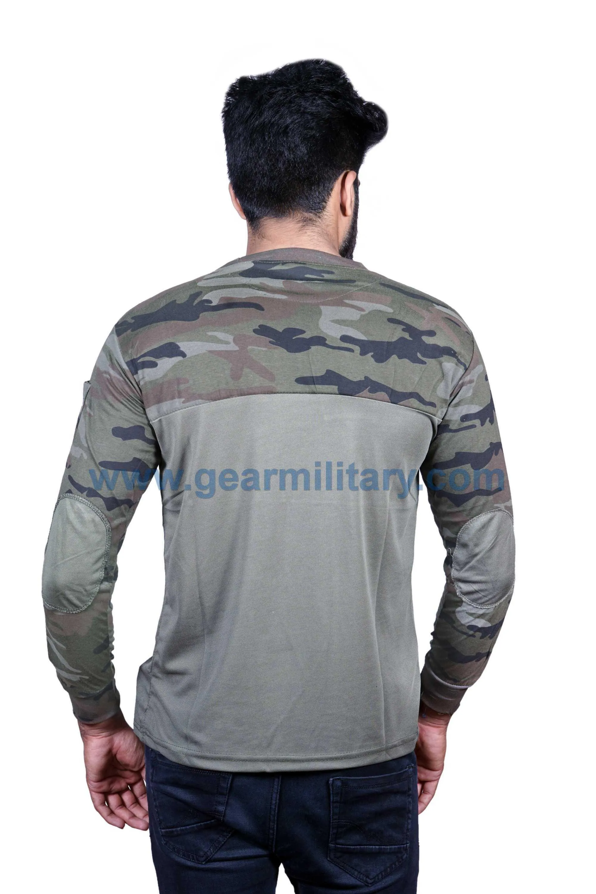 Olive Green and Green Woodland Camo Full Sleeves T Shirt
