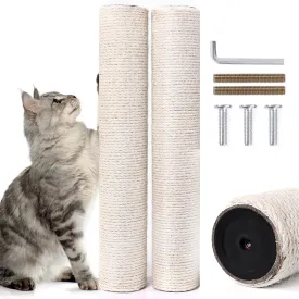 OSPNIEEK Cat Scratching Post Replacement with M8 Screws, 2 Pack 15.7 Natural Sisal Rope Cats Tree Scratcher Refill, DIY Hemp Scratch Pole Part for Indoor Kitten Tower Refurbishment Accessories Spare