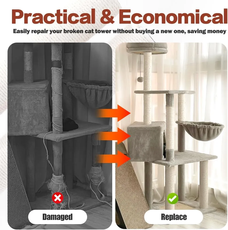 OSPNIEEK Cat Scratching Post Replacement with M8 Screws, 2 Pack 15.7 Natural Sisal Rope Cats Tree Scratcher Refill, DIY Hemp Scratch Pole Part for Indoor Kitten Tower Refurbishment Accessories Spare