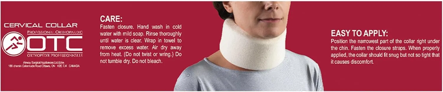 OTC Cervical Collar, Soft Contour Foam, Neck Support Brace, White Narrow 2.5" Depth, X-Large