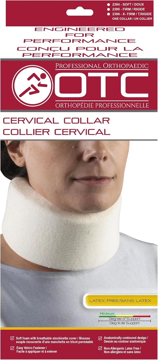 OTC Cervical Collar, Soft Contour Foam, Neck Support Brace, White Narrow 2.5" Depth, X-Large