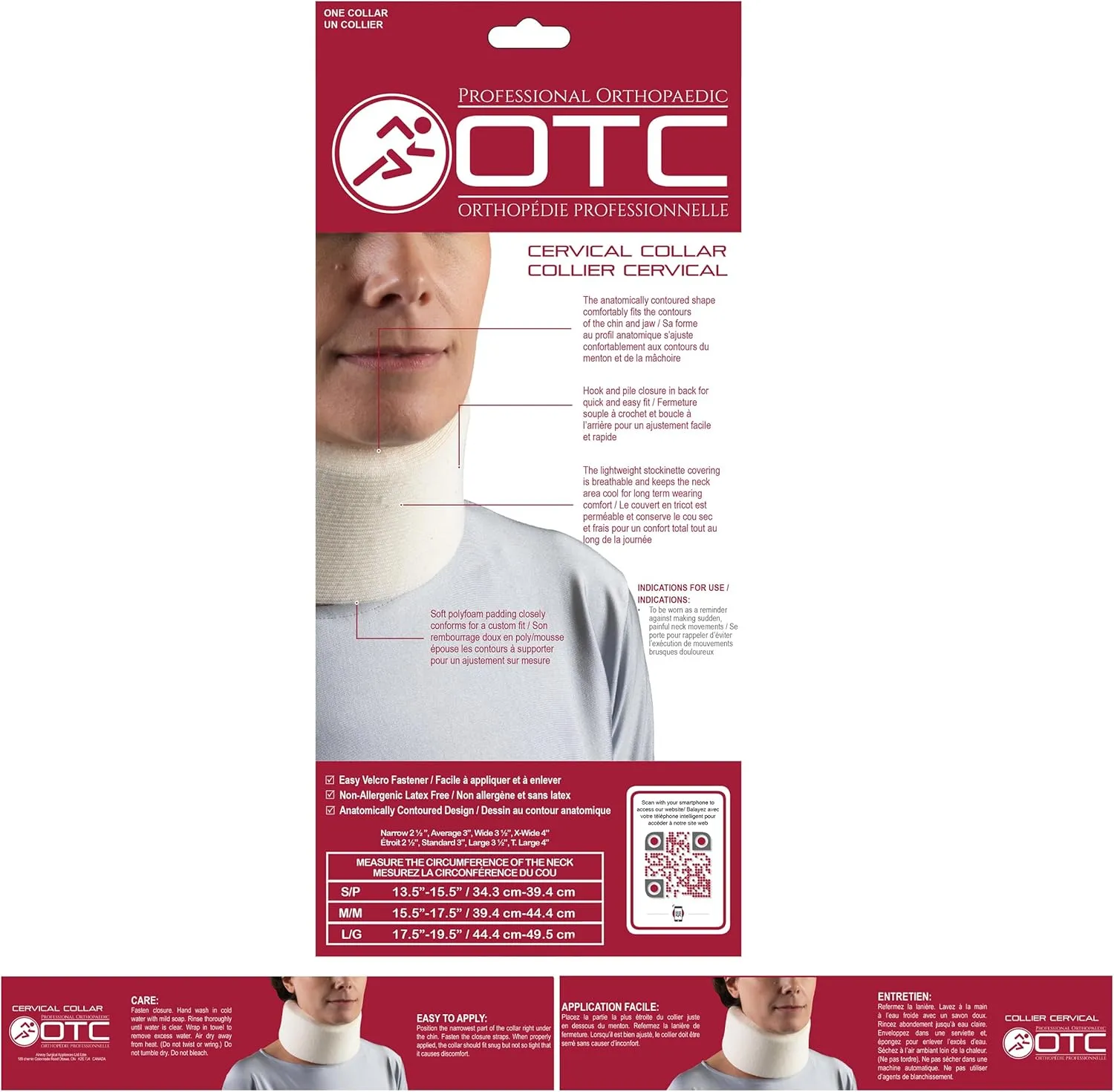 OTC Cervical Collar, Soft Contour Foam, Neck Support Brace, White Narrow 2.5" Depth, X-Large