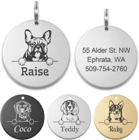 Personalized Dog Tags, Custom Pet Portrait Dog ID Tags, Anti-Lost Dog Name Tag Stainless Steel Pet Collar Charm, Engraved on Both Sides, 66 Dog Breeds Available (Silver)