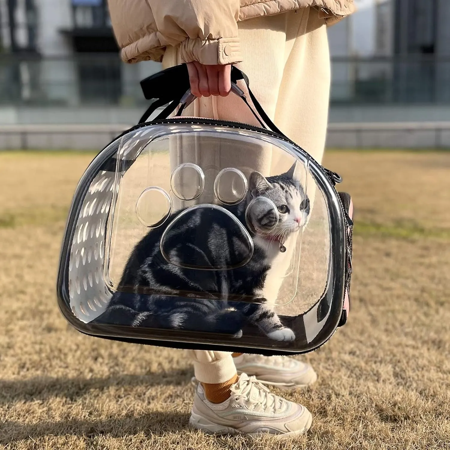 PetLike Airline Approved Pet Carrier Soft Sided Collapsible Travel Bag for Cats & Small Dogs (Black, Leather)