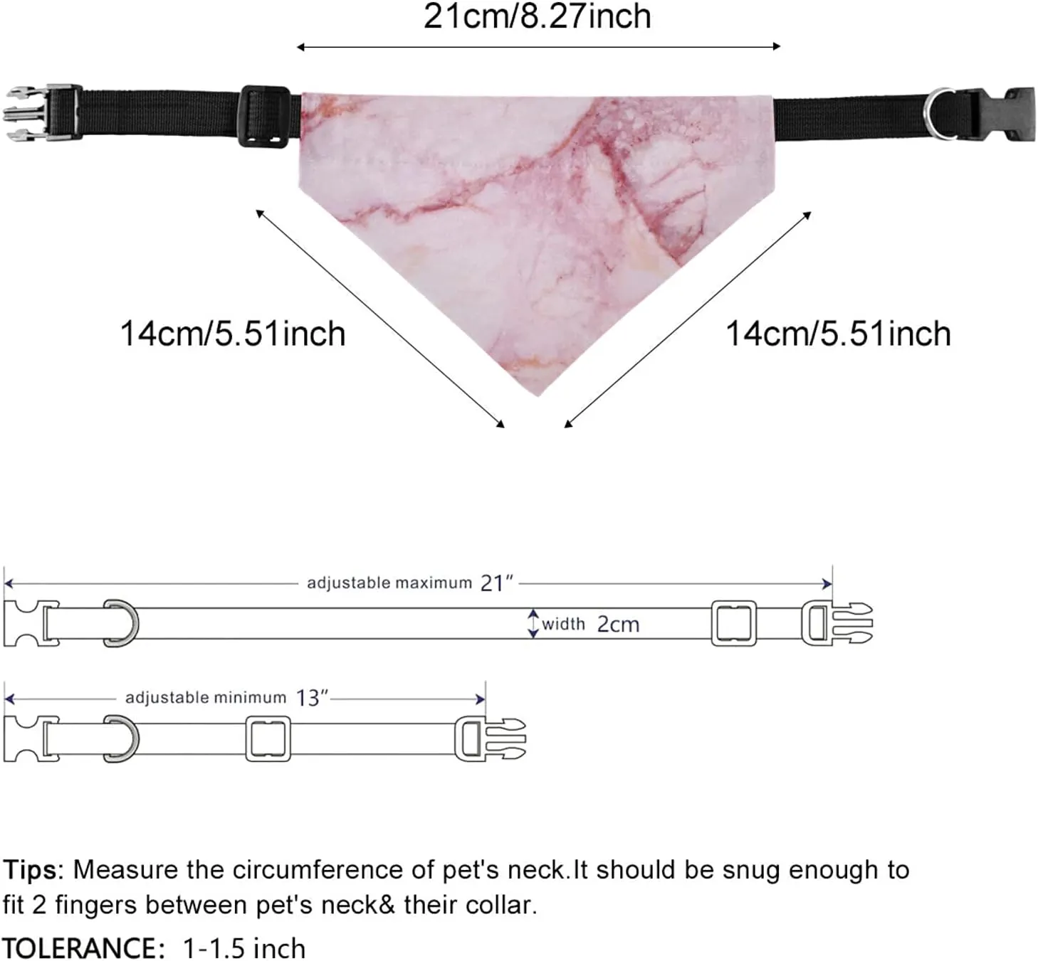 Pink Marble Stone Texture Rip Pattern Pink Abstract Paint Dog Adjustable Martingale Collar, Saliva Bibs Pet Regular Collars for Cat Pets, Buckle Bandanas Triangle Kerchief Bibs Scarf