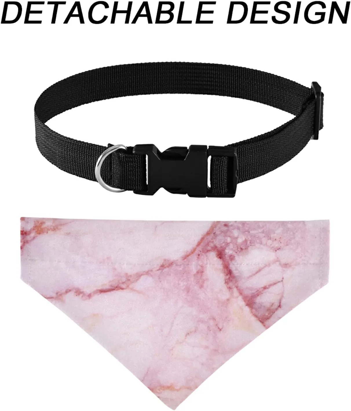 Pink Marble Stone Texture Rip Pattern Pink Abstract Paint Dog Adjustable Martingale Collar, Saliva Bibs Pet Regular Collars for Cat Pets, Buckle Bandanas Triangle Kerchief Bibs Scarf