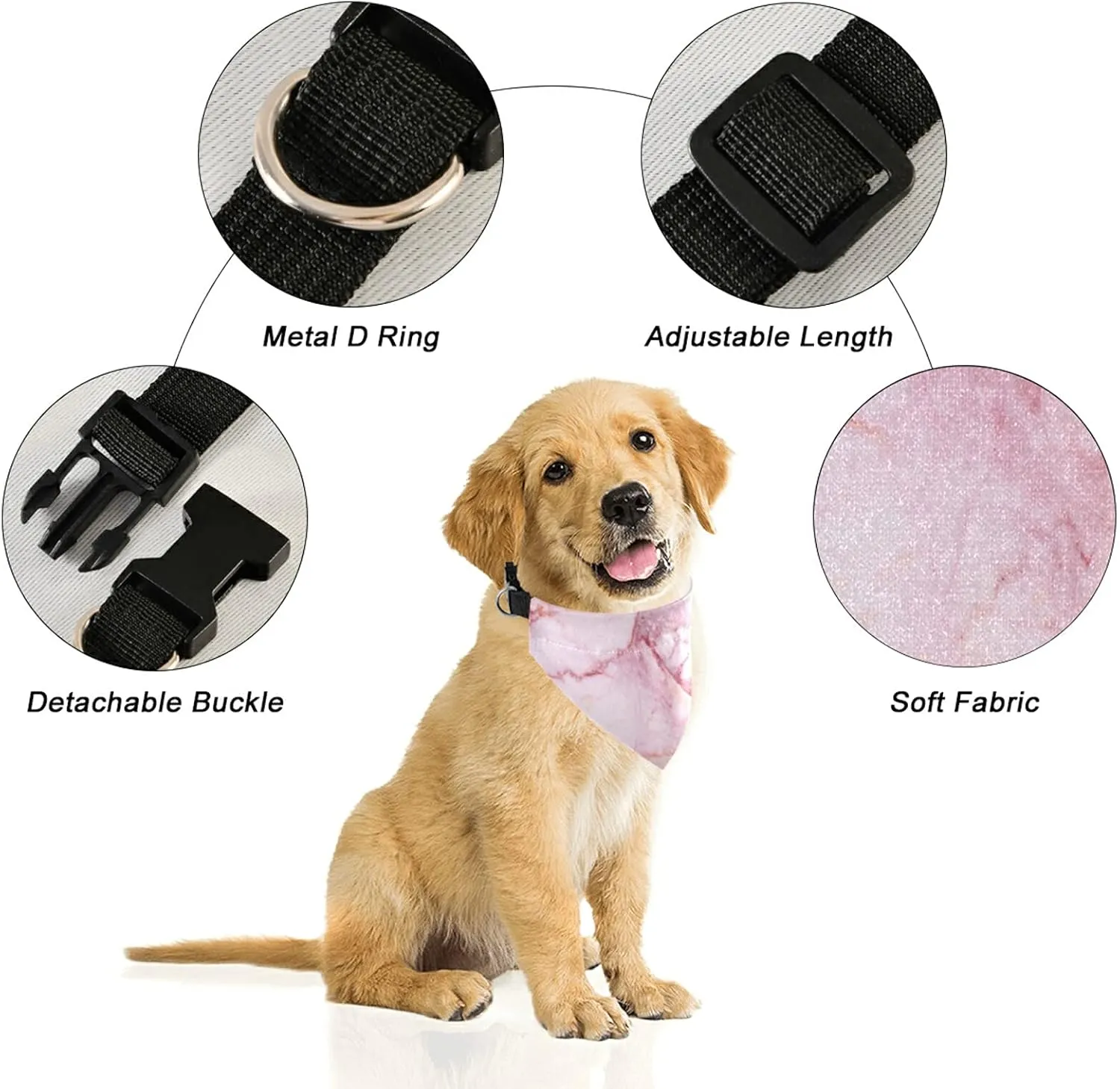 Pink Marble Stone Texture Rip Pattern Pink Abstract Paint Dog Adjustable Martingale Collar, Saliva Bibs Pet Regular Collars for Cat Pets, Buckle Bandanas Triangle Kerchief Bibs Scarf
